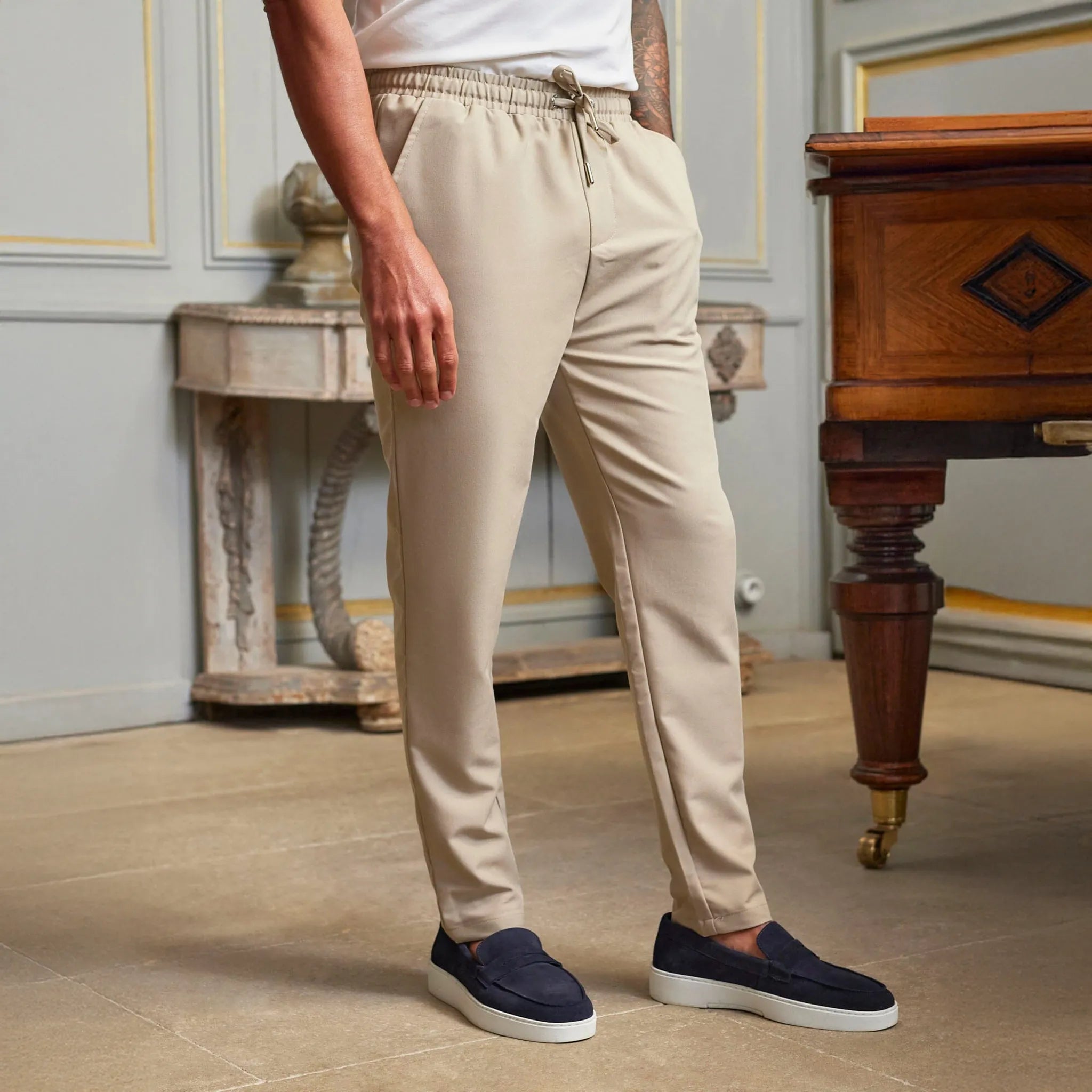 Front Side View of Belier 365 Lightweight Beige Trousers BM126BGE